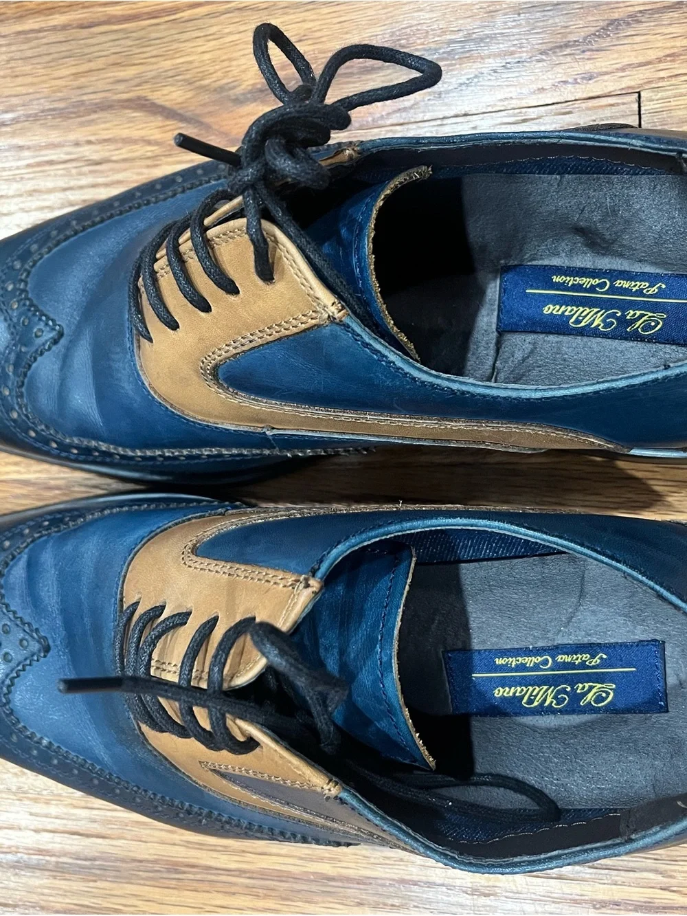La Milano Men's Two Tone Wingtip Oxford Dress Shoes Navy Cognac Leather Size 10